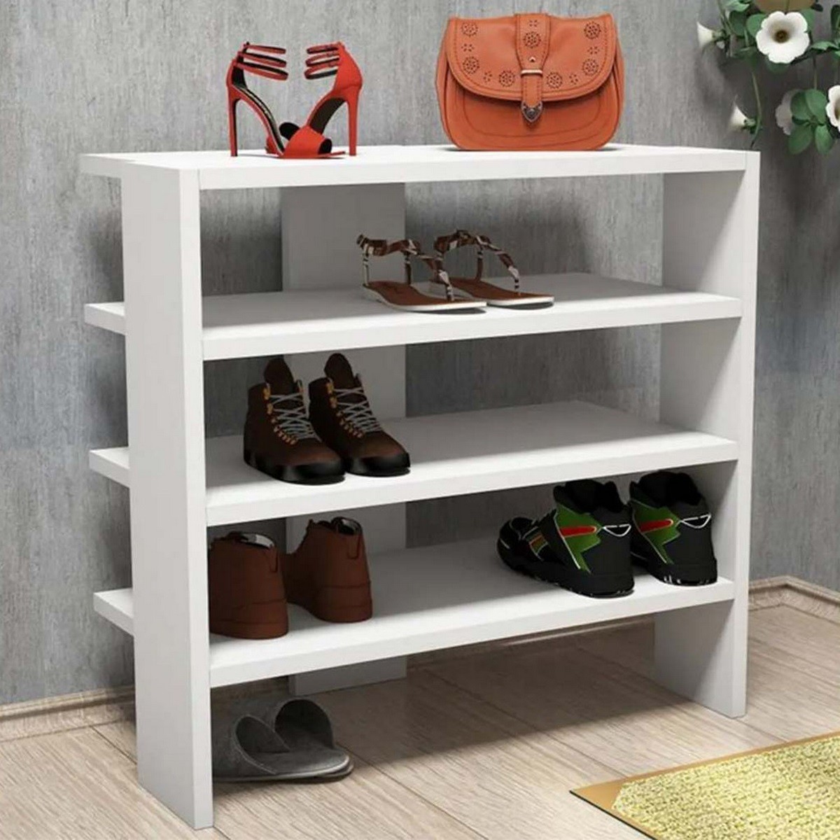 MDF Shoe Storage 4 Shelves White - 70×100×30 cm