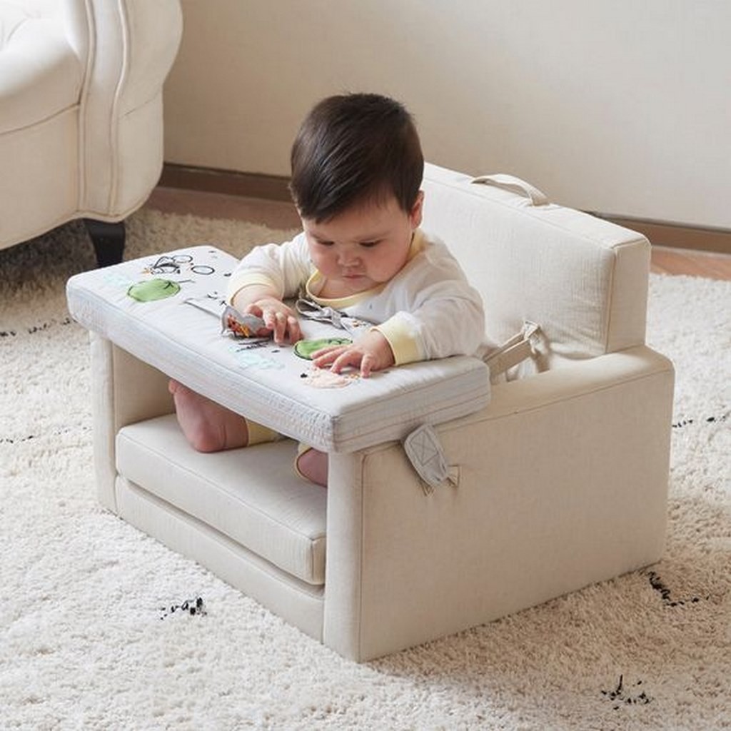 MDF Wood and Linen Baby Chair - Beige